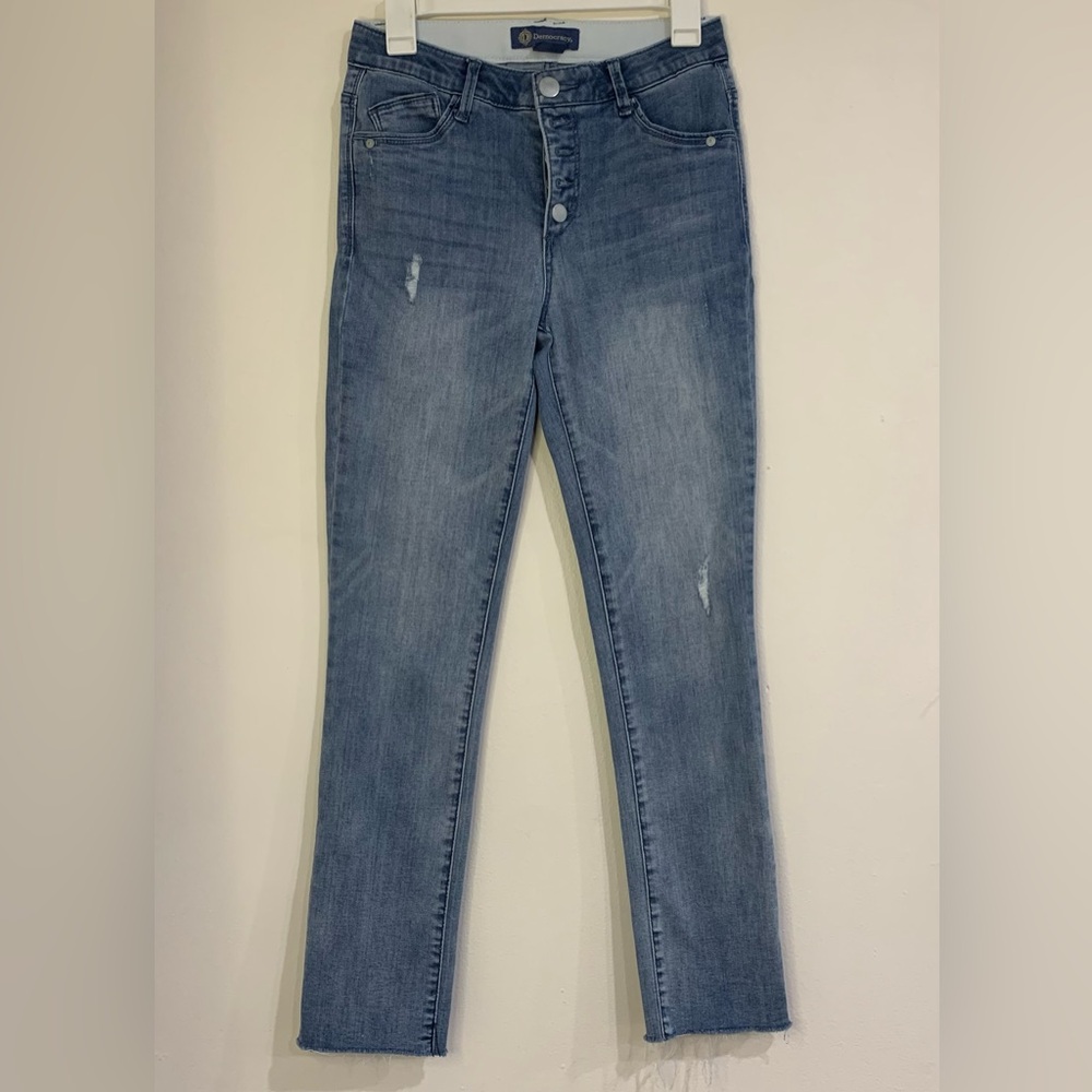 Democracy Jeans Women’s Size 2 Ab Solution Distressed Raw Hem Exposed Button Fly